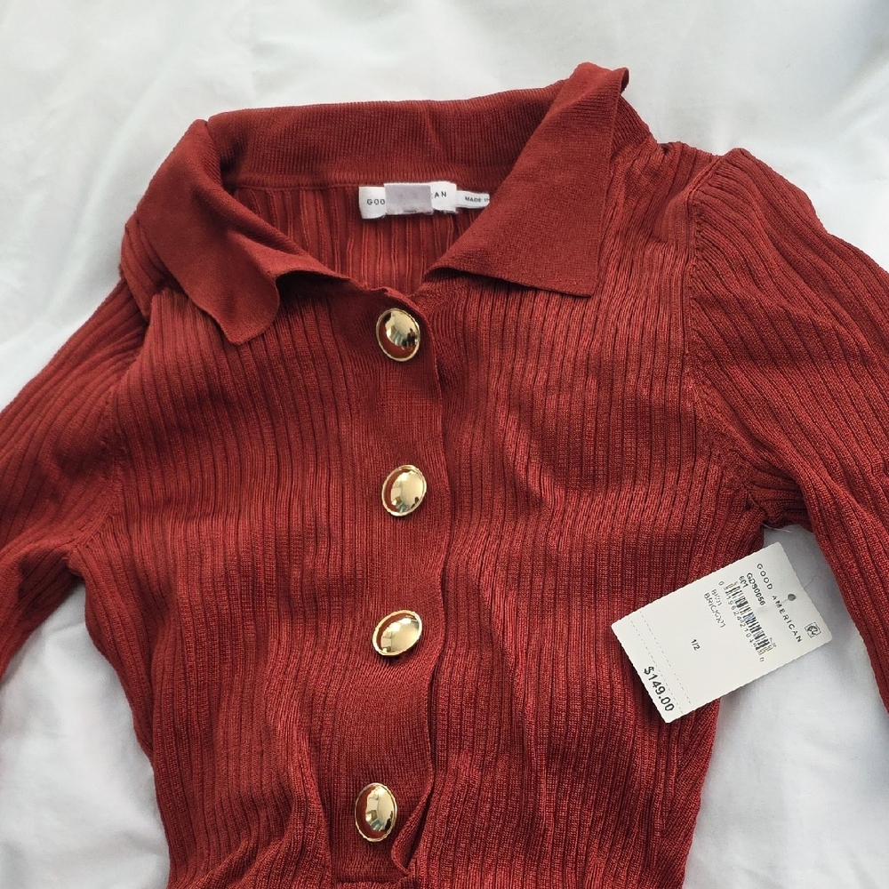 Good American Rust Cardigan with Gold Buttons